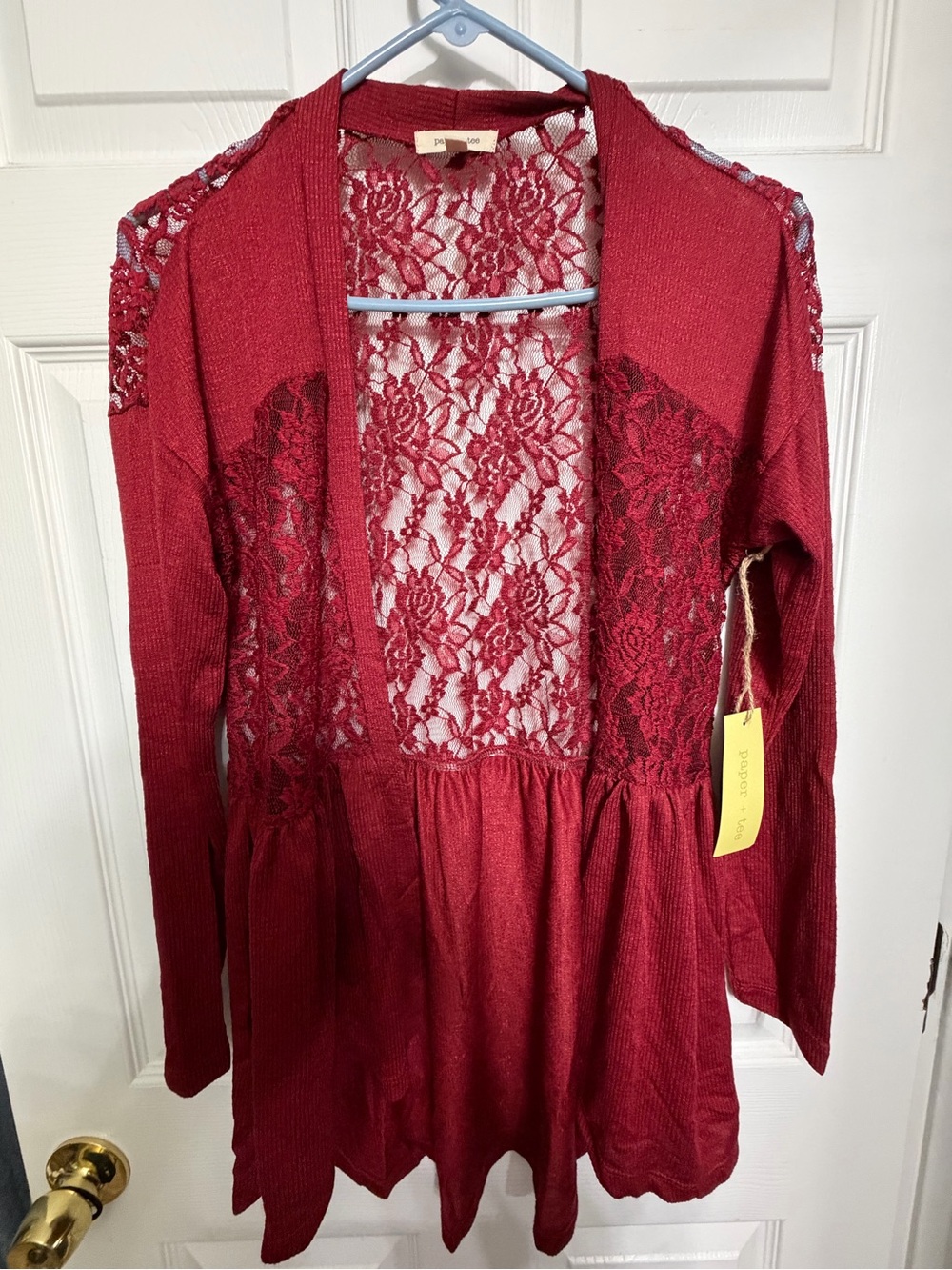 paper + tee Burgundy Lace Knit Top